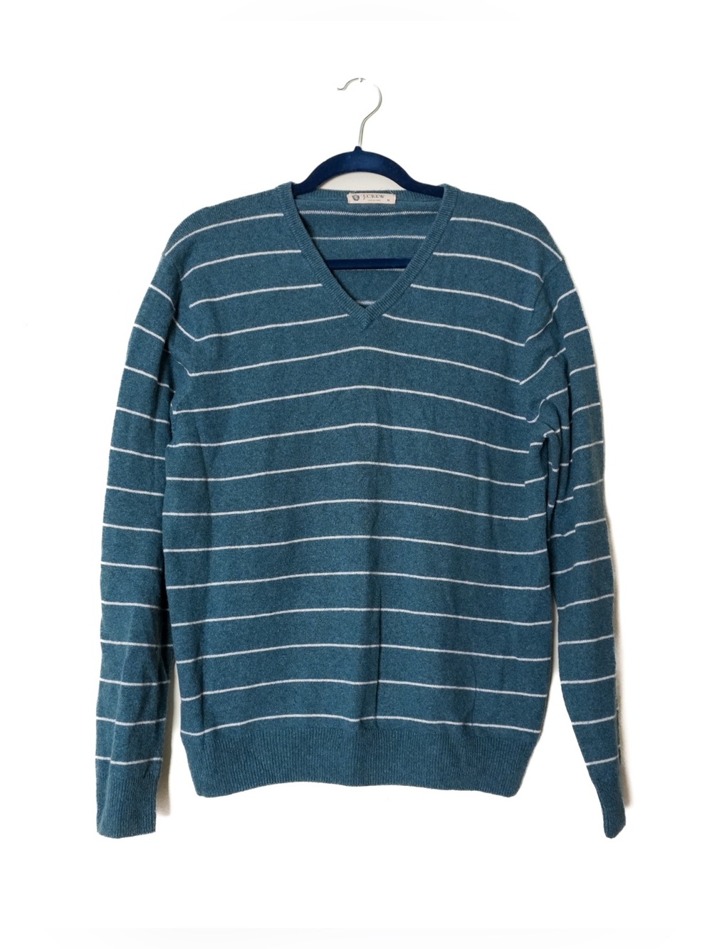 J. Crew Cashmere Cotton Blend Blue White Stripe Sweater Pullover
